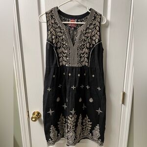 Johnny Was Black Sleeveless Dress with Cream Embroidery